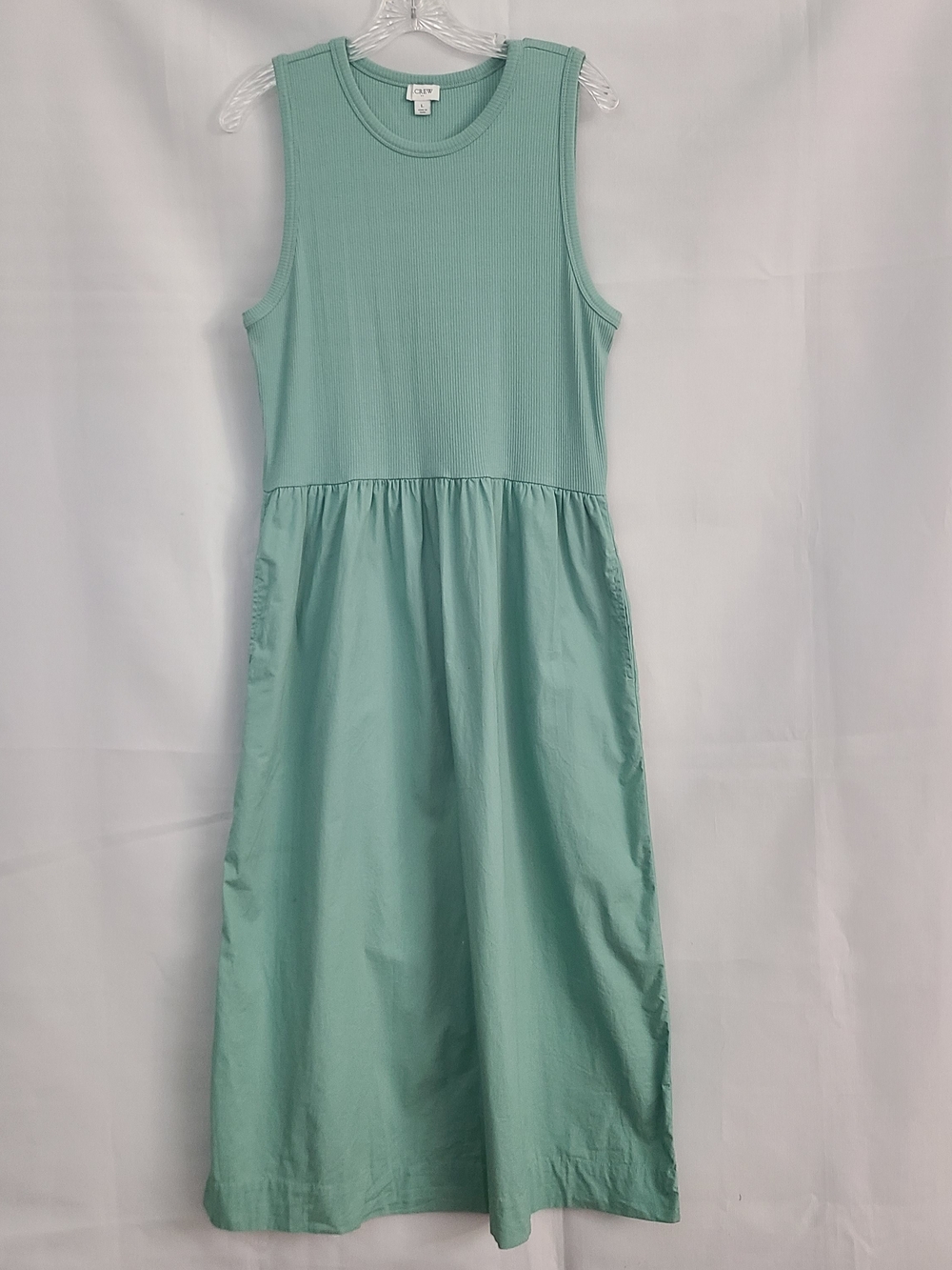 J Crew Factory L Sage Green Ribbed-Knit Mix Media Sleeveless Summer Maxi Dress